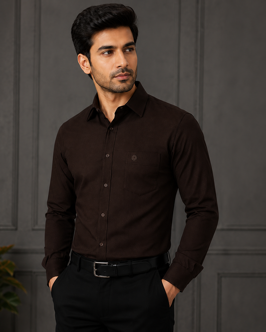 SAGIMO Dark Brown Slim Fit Shirt – Smart Elegance™