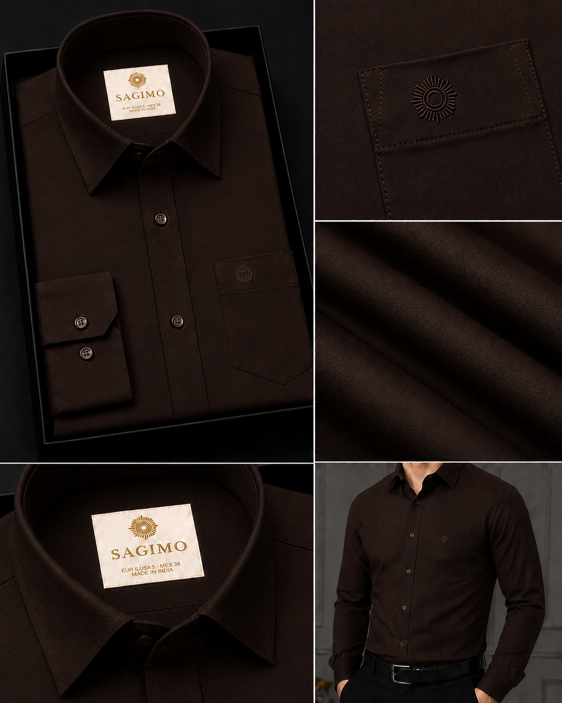 SAGIMO Dark Brown Slim Fit Shirt – Smart Elegance™