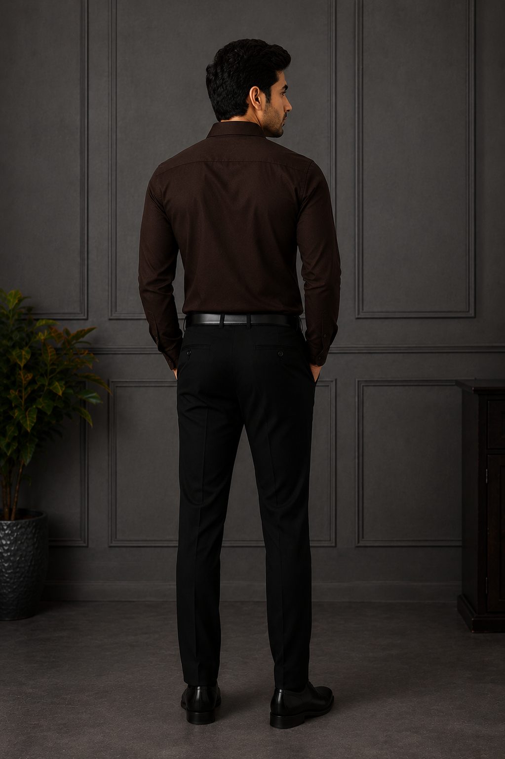 SAGIMO Dark Brown Slim Fit Shirt – Smart Elegance™