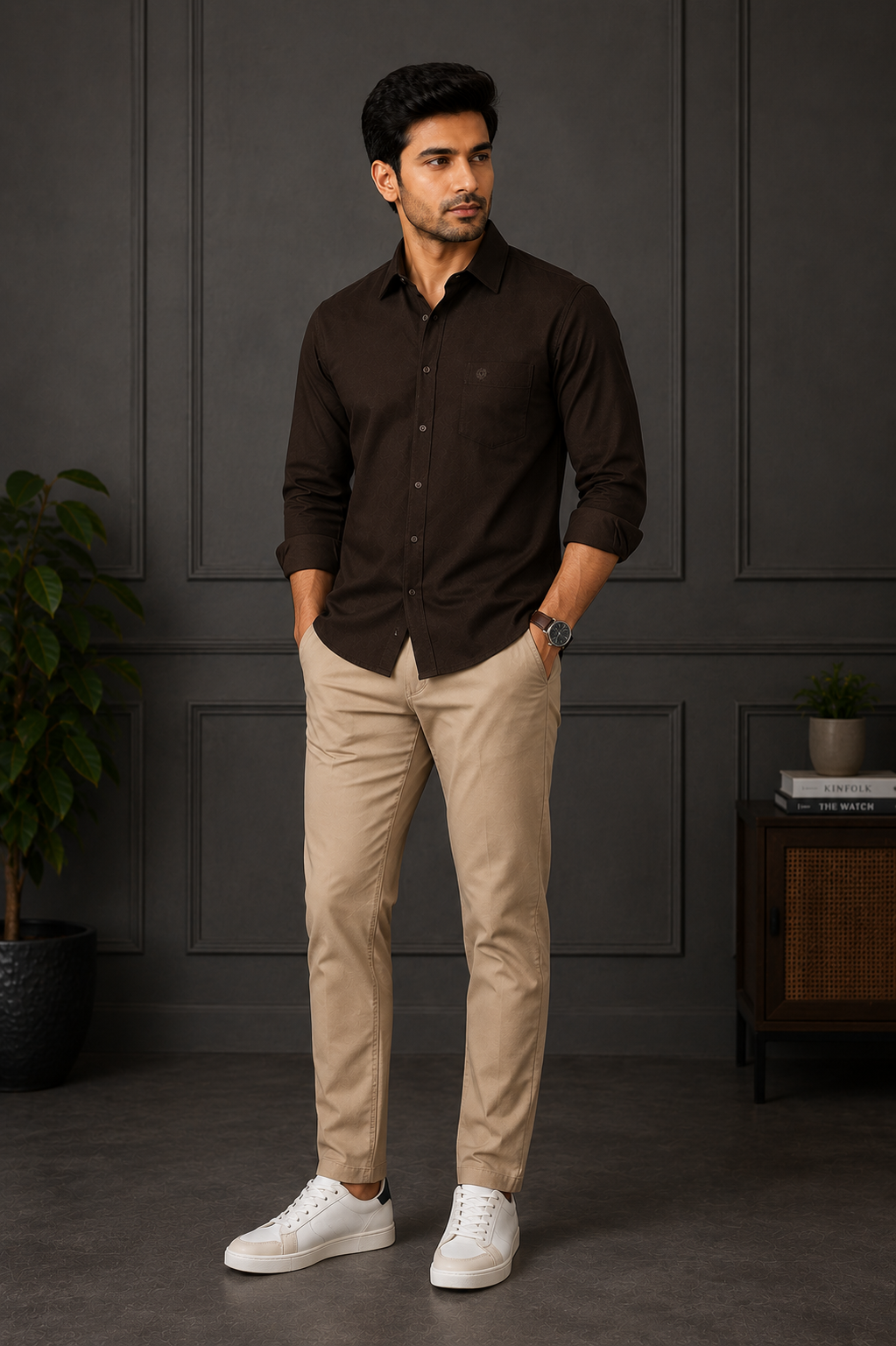 SAGIMO Dark Brown Slim Fit Shirt – Smart Elegance™