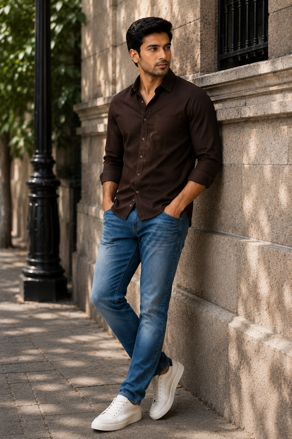 SAGIMO Dark Brown Slim Fit Shirt – Smart Elegance™