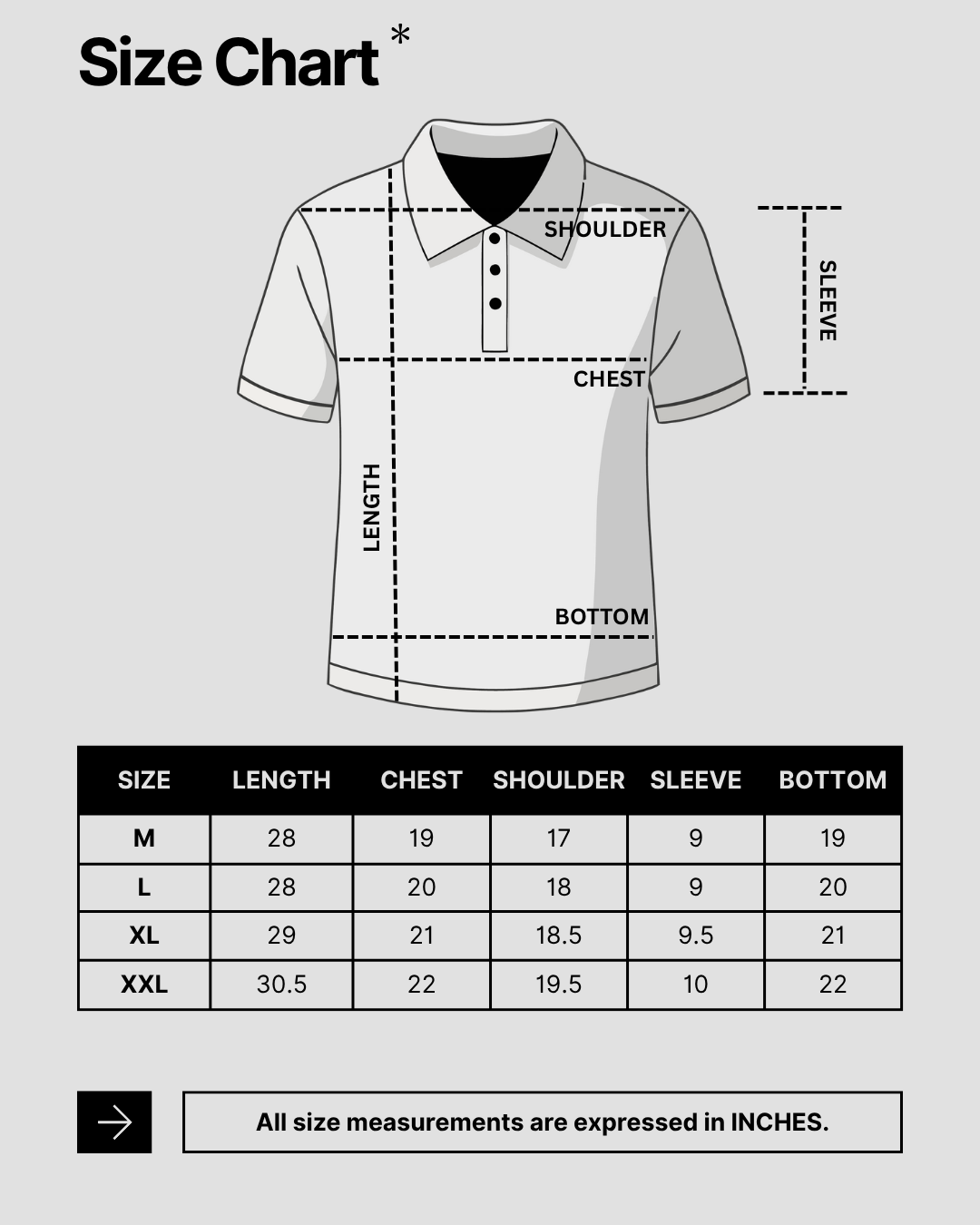 Navy Slim Fit Polo T-Shirt size chart