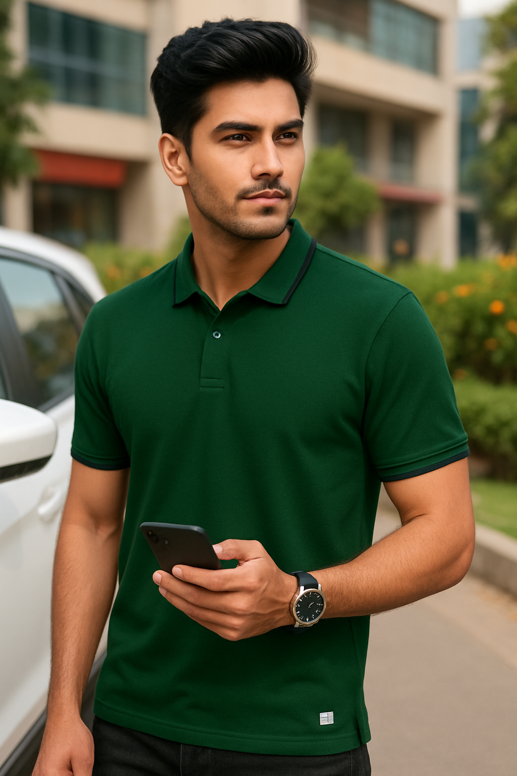 MossGreen Slim Fit Polo T-Shirt